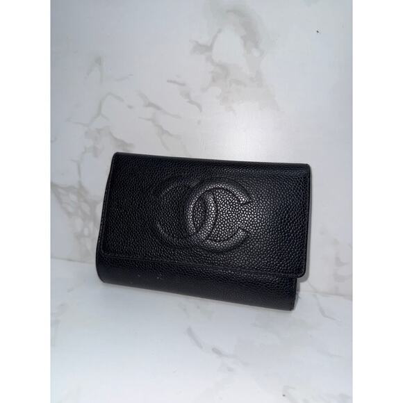 CHANEL Handbags - Chanel Caviar Leather Black Wallet